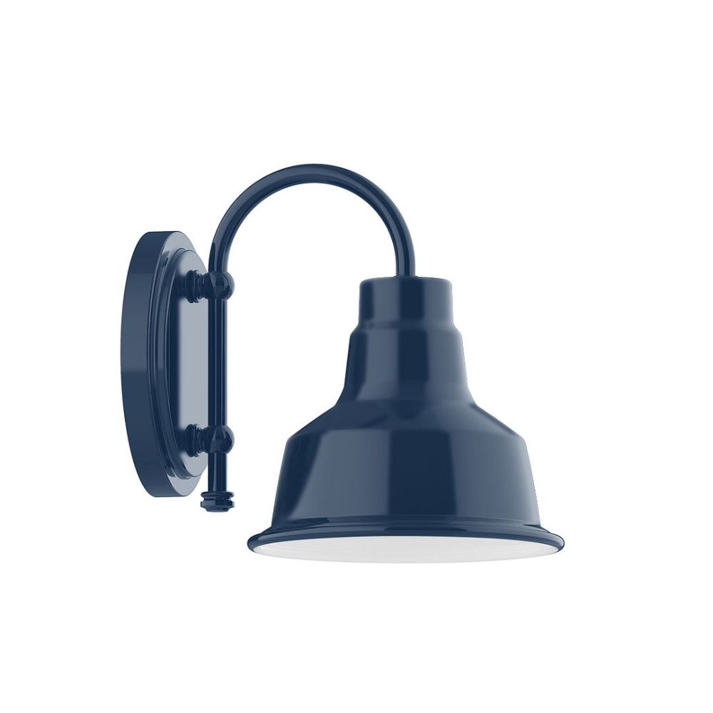 Montclair Lightworks SCB180-50-W08-L10 8" Warehouse Shade, Wall Mount Sconce With Wire Grill, Navy